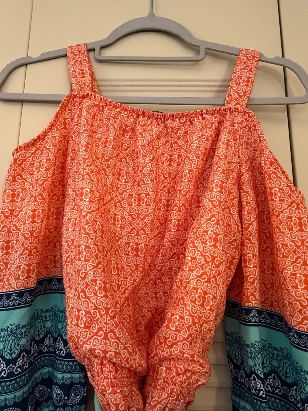 Women's Orange Printed Cold-Shoulder Top